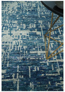 Hand Knotted Blue and Beige Modern Abstract Contemporary Recycled Art Silk Area Rug
