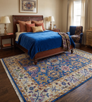 Blue and Beige Hand Knotted Traditional Persian Oushak Wool Area Rug by The Rug Decor