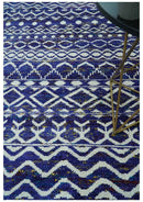 Hand Knotted Blue and Ivory 8x10 Southwestern Tribal Trellis Recycled Art Silk Area Rug