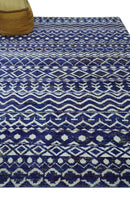 Hand Knotted Blue and Ivory 8x10 Southwestern Tribal Trellis Recycled Art Silk Area Rug