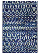 Hand Knotted Blue and Ivory 8x10 Southwestern Tribal Trellis Recycled Art Silk Area Rug