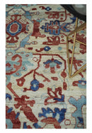 Hand Knotted Blue and Ivory Antique Vintage Style Custom Made Wool Rug, Living Room Rug