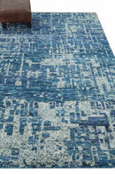 Hand Knotted Blue and Ivory Modern Abstract Contemporary Recycled Silk Area Rug