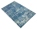 Hand Knotted Blue and Ivory Modern Abstract Contemporary Recycled Silk Area Rug
