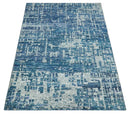 Hand Knotted Blue and Ivory Modern Abstract Contemporary Recycled Silk Area Rug