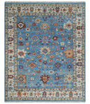 Custom Made Hand Knotted Blue and Ivory Traditional Turkish Oushak Design Wool Rug