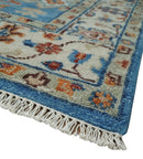 Blue and Ivory Turkish Oushak Traditional Custom Hand Knotted Handspun Wool Area Rug by The Rug Decor