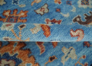 Blue and Ivory Turkish Oushak Traditional Custom Hand Knotted Handspun Wool Area Rug by The Rug Decor