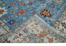 Blue and Ivory Turkish Oushak Traditional Custom Hand Knotted Handspun Wool Area Rug by The Rug Decor