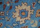 Blue and Ivory Turkish Oushak Traditional Custom Hand Knotted Handspun Wool Area Rug by The Rug Decor