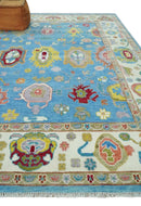 Blue and Ivory Traditional Oushak Hand Knotted Wool Area Rug by The Rug Decor