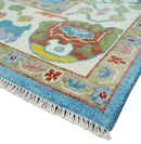 Blue and Ivory Traditional Oushak Hand Knotted Wool Area Rug by The Rug Decor