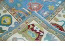 Blue and Ivory Traditional Oushak Hand Knotted Wool Area Rug by The Rug Decor