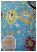 Blue and Ivory Traditional Oushak Hand Knotted Wool Area Rug by The Rug Decor