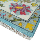 Blue and Ivory Traditional Oushak Wool Area Rug - Hand Knotted by The Rug Decor