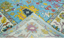 Blue and Ivory Traditional Oushak Wool Area Rug - Hand Knotted by The Rug Decor