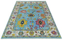 Blue and Ivory Traditional Oushak Wool Area Rug - Hand Knotted by The Rug Decor