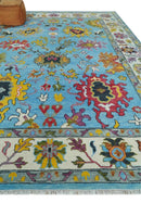 Blue and Ivory Traditional Oushak Wool Area Rug - Hand Knotted by The Rug Decor