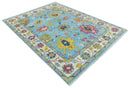 Blue and Ivory Traditional Oushak Wool Area Rug - Hand Knotted by The Rug Decor