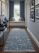 Hand Knotted Blue and Silver Moroccan Trellis Wool Area Rug Custom Size by The Rug Decor
