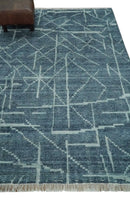 Hand Knotted Blue and Silver Moroccan Trellis Wool Area Rug Custom Size by The Rug Decor