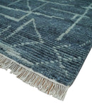 Hand Knotted Blue and Silver Moroccan Trellis Wool Area Rug Custom Size by The Rug Decor