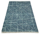 Hand Knotted Blue and Silver Moroccan Trellis Wool Area Rug Custom Size by The Rug Decor