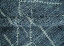 Hand Knotted Blue and Silver Trellis Moroccan Rug Made with Blended Wool Multi size Rug