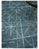 Hand Knotted Blue and Silver Moroccan Trellis Wool Area Rug Custom Size by The Rug Decor