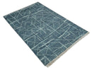 Hand Knotted Blue and Silver Moroccan Trellis Wool Area Rug Custom Size by The Rug Decor