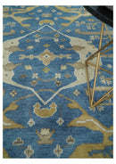 Hand Knotted Blue, Beige and Olive Oriental Oushak 8x10 Wool Area Rug by The Rug Decor