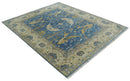 Hand Knotted Blue, Beige and Olive Oriental Oushak 8x10 Wool Area Rug by The Rug Decor
