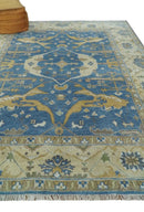Hand Knotted Blue, Beige and Olive Oriental Oushak 8x10 Wool Area Rug by The Rug Decor