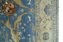 Hand Knotted Blue, Beige and Olive Oriental Oushak 8x10 Wool Area Rug by The Rug Decor