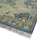 Hand Knotted Blue, Beige and Olive Oriental Oushak 8x10 Wool Area Rug by The Rug Decor