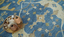 Hand Knotted Blue, Beige and Olive Oriental Oushak 8x10 Wool Area Rug by The Rug Decor