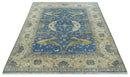 Hand Knotted Blue, Beige and Olive Oriental Oushak 8x10 Wool Area Rug by The Rug Decor