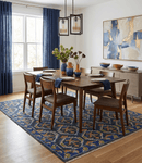 Hand-Knotted Wool Area Rug - Blue Gold Moss Green Vintage Style