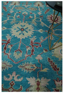 Hand Knotted Blue, Ivory and Maroon Oriental Oushak 9x12 Traditional Wool Area Rug by The Rug Decor