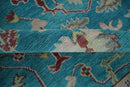 Hand Knotted Blue, Ivory and Maroon Oriental Oushak 9x12 Traditional Wool Area Rug by The Rug Decor