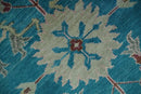 Hand Knotted Blue, Ivory and Maroon Oriental Oushak 9x12 Traditional Wool Area Rug by The Rug Decor