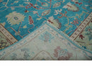 Hand Knotted Blue, Ivory and Maroon Oriental Oushak 9x12 Traditional Wool Area Rug by The Rug Decor