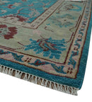 Hand Knotted Blue, Ivory and Maroon Oriental Oushak 9x12 Traditional Wool Area Rug by The Rug Decor