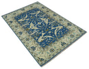 Hand Knotted Blue, Ivory and Olive 6x9 Oriental Oushak wool area rug by The Rug Decor