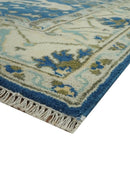 Hand Knotted Blue, Ivory and Olive 6x9 Oriental Oushak wool area rug by The Rug Decor