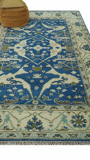Hand Knotted Blue, Ivory and Olive 6x9 Oriental Oushak wool area rug by The Rug Decor