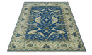 Hand Knotted Blue, Ivory and Olive 6x9 Oriental Oushak wool area rug by The Rug Decor