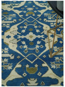 Hand Knotted Blue, Ivory and Olive 6x9 Oriental Oushak wool area rug by The Rug Decor