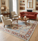 Hand Knotted Antique Blue Ivory Rust Persian Heriz Serapi Wool Rug 5x8 by The Rug Decor