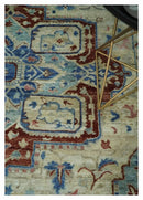Hand Knotted Antique Blue Ivory Rust Persian Heriz Serapi Wool Rug 5x8 by The Rug Decor